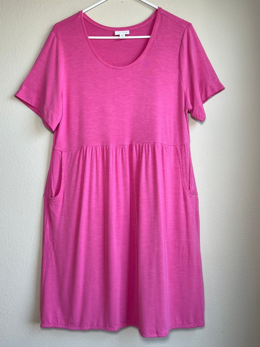 J. Jill Womens Large Petite Pink Short Sleeve Empire Waist Pocket T-Shirt Dress